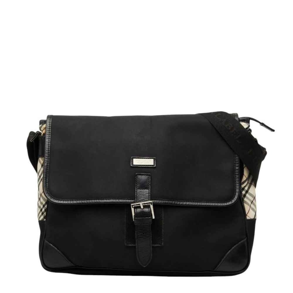 Burberry Black Label Nova Check Crossbody Shoulder Bag, Black/Beige, Nylon/Le...